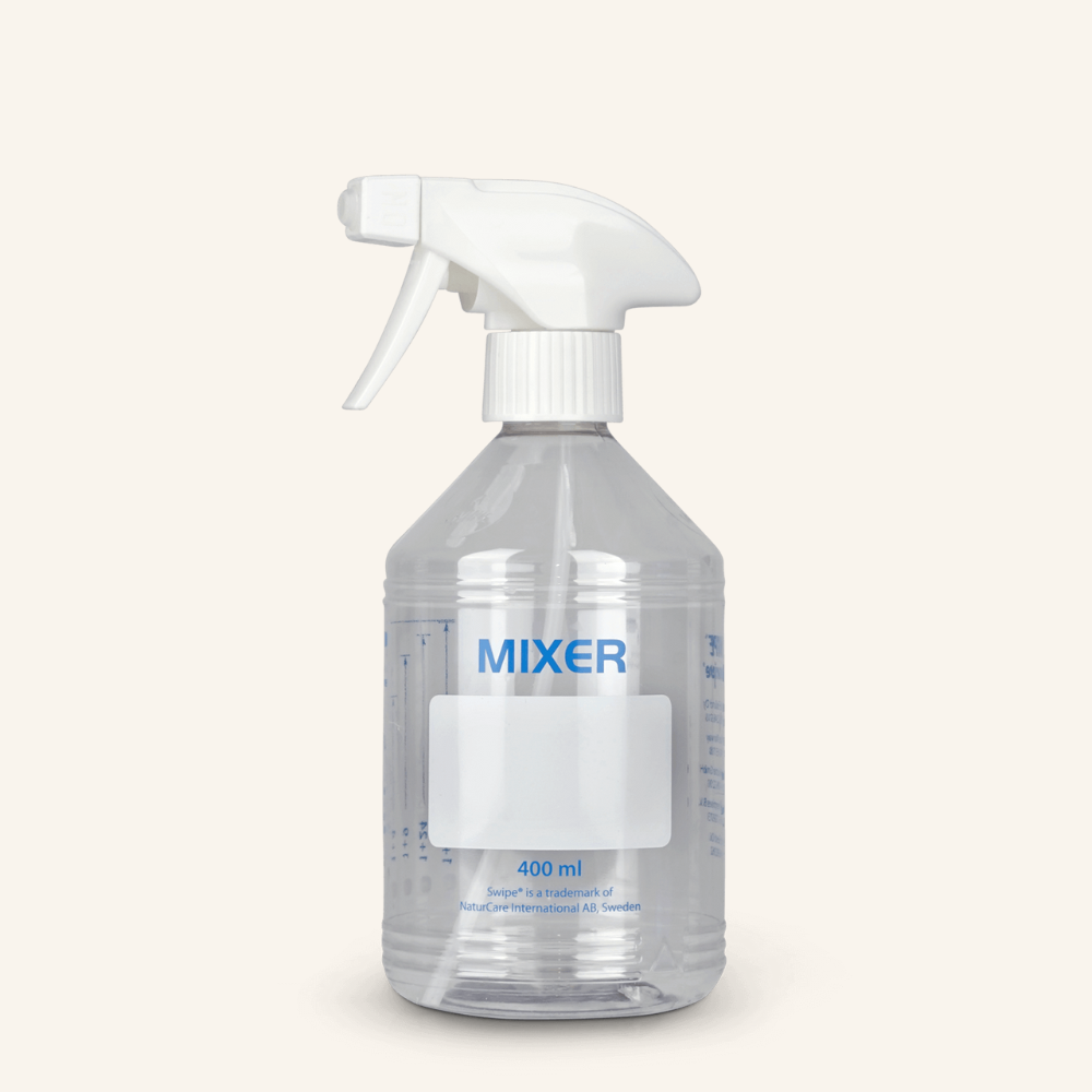 Yleislaimennuspullo Mixer vaahtosumuttimella ja korkilla (painettu kirkas).
