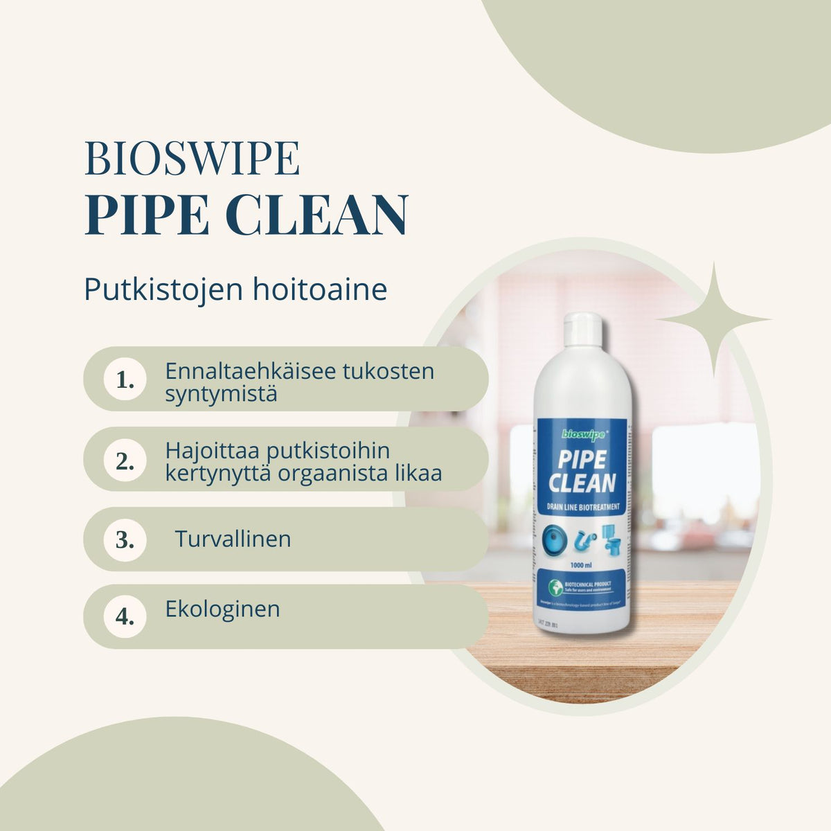 BioSwipe Pipe Clean -putkistojen hoitoaine 1 L