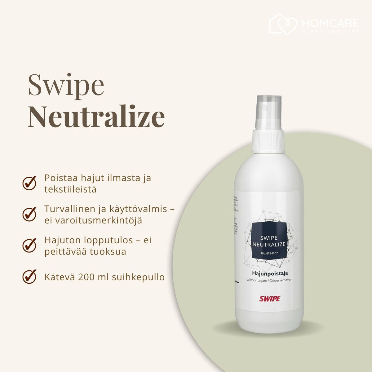 Swipe Neutralize 200 ml hajusteeton hajunpoistaja