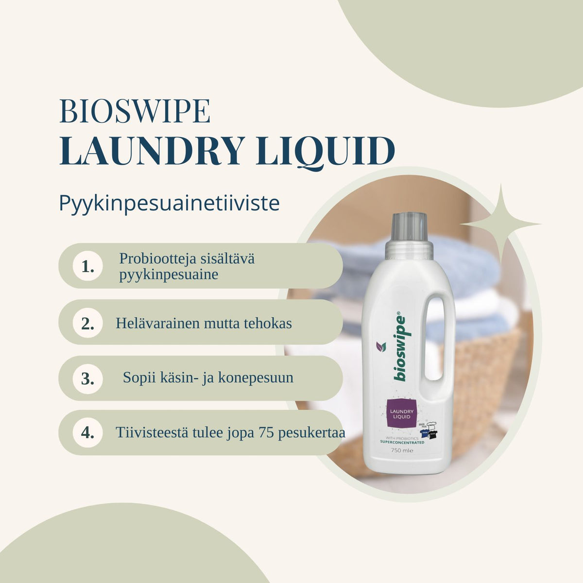 BioSwipe Laundry Liquid -probioottinen pyykinpesuaine 750 ml