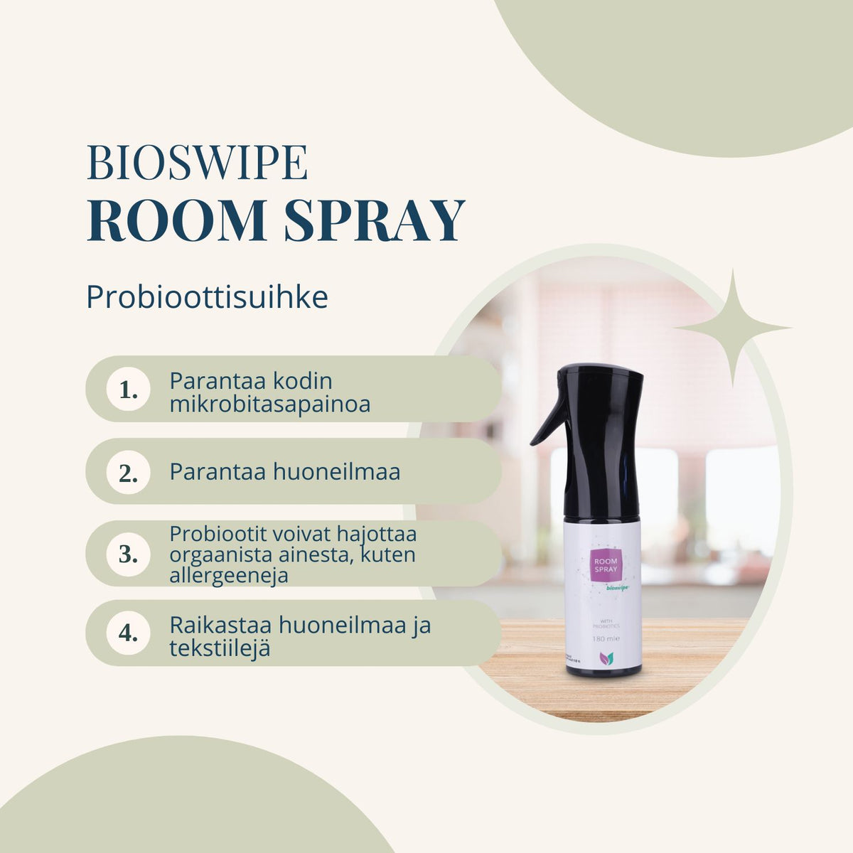 BioSwipe Room Spray -probioottisuihke huonetiloihin 180 ml